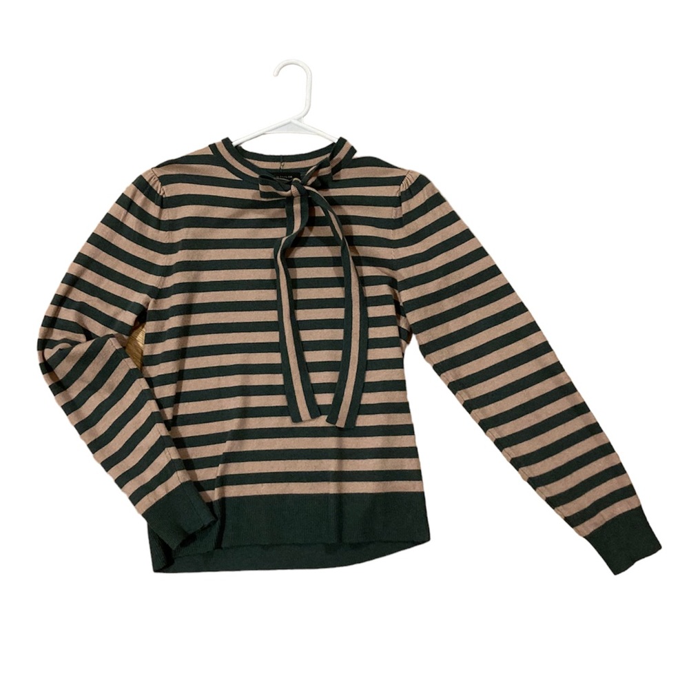 Ann Taylor Striped Sweater ❤️ Green/Brown/Tan + Bow
